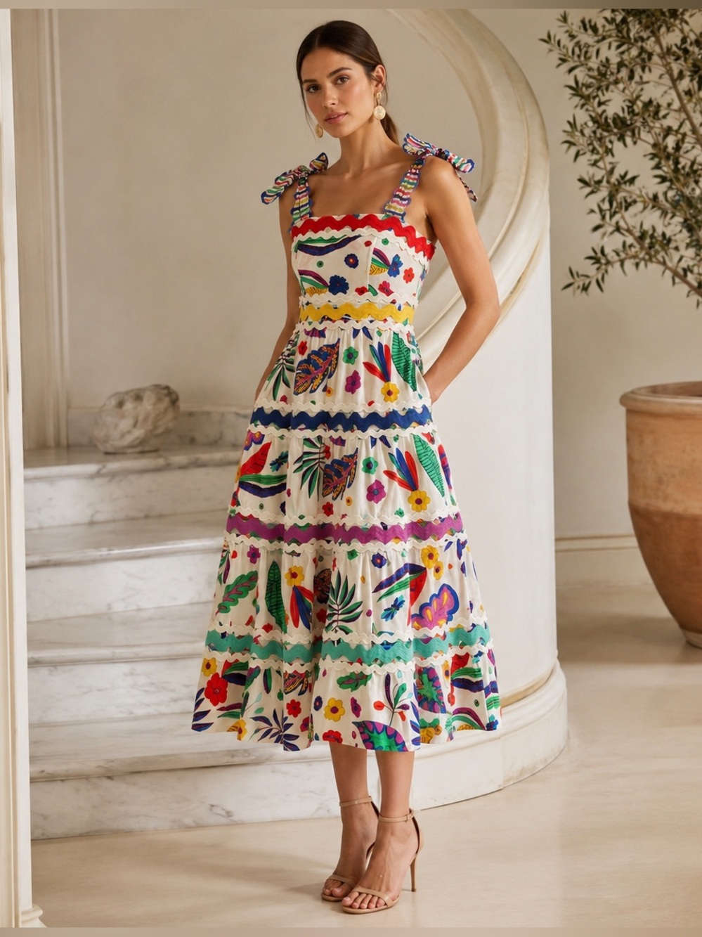 Celia B Floral Ric-Rac Tiered Midi Dress – Size S